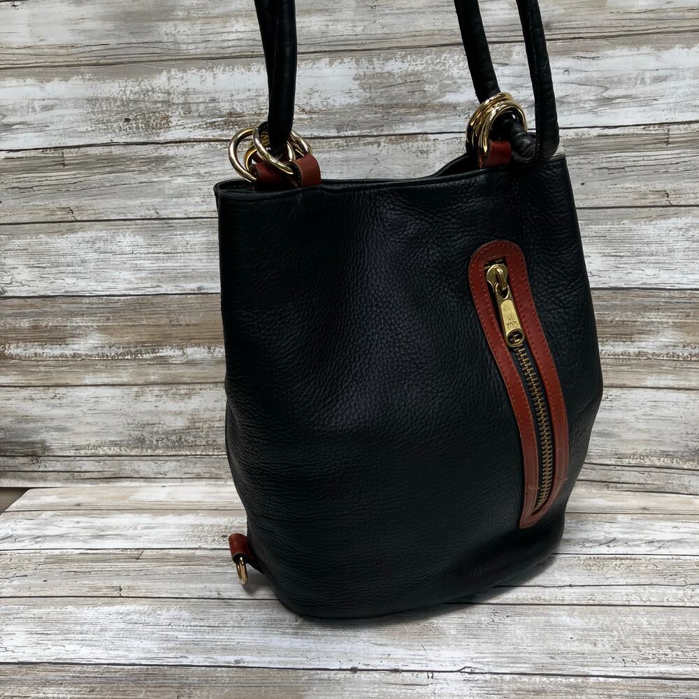 VTG Leather Bucket Purse Pattie Jarrell Black Convertible Sling Western 90s Boho - Picture 4 of 15